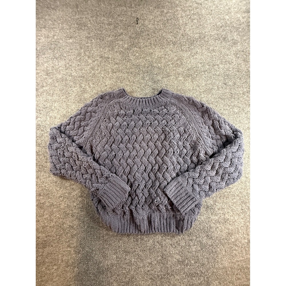 Kendall + Kylie Womens Large Chunky Cable Knit Chenille Sweater Blue Purple L